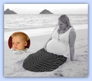 Brandy on the beach with Cody inset